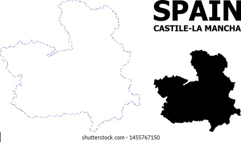 Vector contour Map of Castile-La Mancha Province with name. Map of Castile-La Mancha Province is isolated on a white background. Simple flat dotted geographic map template.