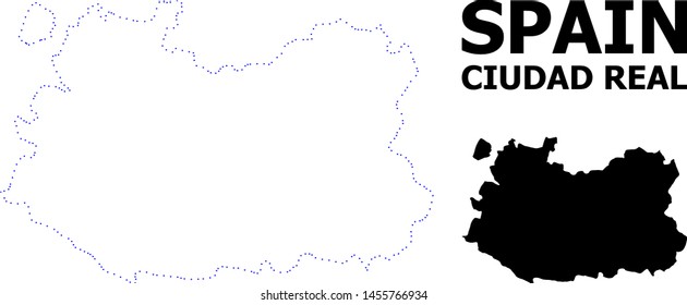 Vector contour Map of Ciudad Real Province with caption. Map of Ciudad Real Province is isolated on a white background. Simple flat dotted geographic map template.