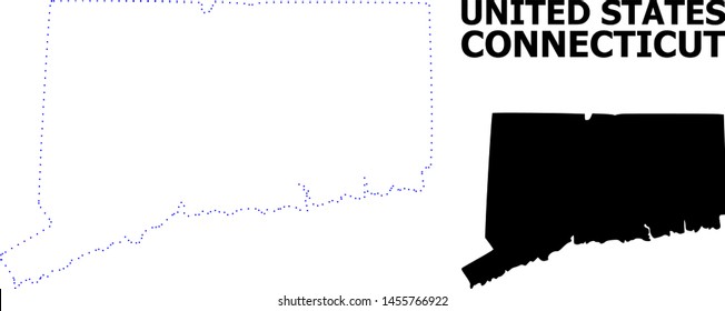 Vector contour Map of Connecticut State with title. Map of Connecticut State is isolated on a white background. Simple flat dotted geographic map template.