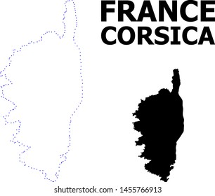 Vector contour Map of Corsica with name. Map of Corsica is isolated on a white background. Simple flat dotted geographic map template.