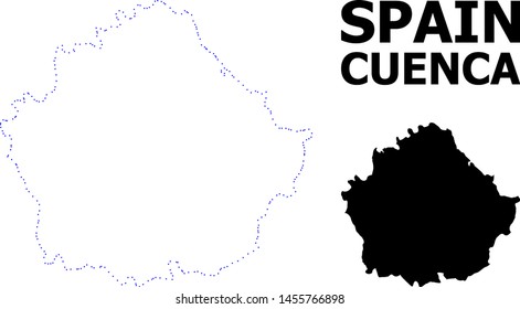 Vector contour Map of Cuenca Province with name. Map of Cuenca Province is isolated on a white background. Simple flat dotted geographic map template.