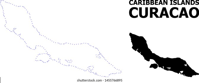 Vector contour Map of Curacao Island with title. Map of Curacao Island is isolated on a white background. Simple flat dotted geographic map template.