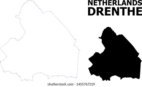 Vector contour Map of Drenthe Province with name. Map of Drenthe Province is isolated on a white background. Simple flat dotted geographic map template.