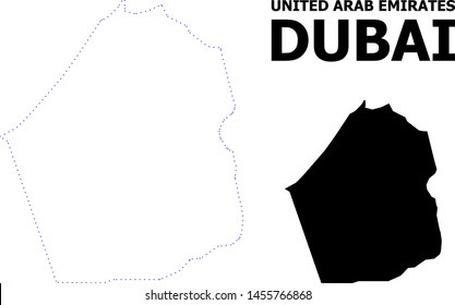 Vector contour Map of Dubai Emirate with name. Map of Dubai Emirate is isolated on a white background. Simple flat dotted geographic map template.