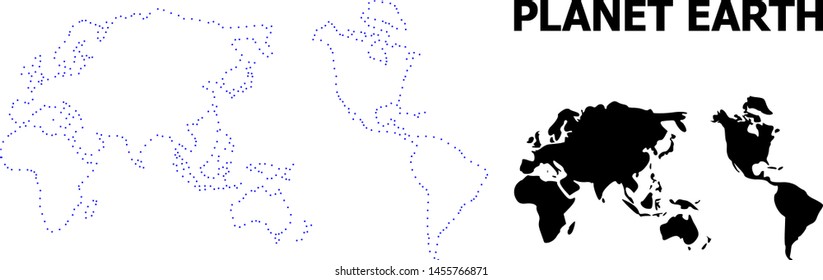 Vector contour Map of Earth with name. Map of Earth is isolated on a white background. Simple flat dotted geographic map template.