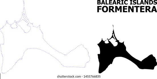 Vector contour Map of Formentera Island with name. Map of Formentera Island is isolated on a white background. Simple flat dotted geographic map template.