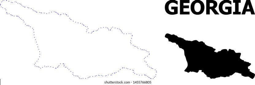 Vector contour Map of Georgia with caption. Map of Georgia is isolated on a white background. Simple flat dotted geographic map template.
