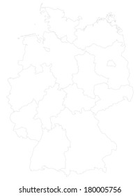 Vector contour map of German / Germany states on white - projected in World Mercator made with Natural Earth free public domain data.  All elements are separated in editable layers clearly labeled.