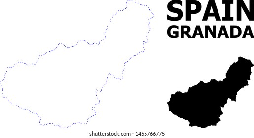 Vector contour Map of Granada Province with title. Map of Granada Province is isolated on a white background. Simple flat dotted geographic map template.