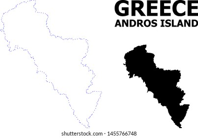 Vector contour Map of Greece - Andros Island with title. Map of Greece - Andros Island is isolated on a white background. Simple flat dotted geographic map template.