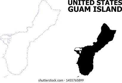 Vector contour Map of Guam Island with title. Map of Guam Island is isolated on a white background. Simple flat dotted geographic map template.
