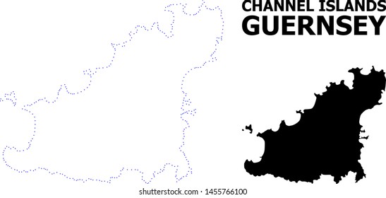Vector contour Map of Guernsey Island with title. Map of Guernsey Island is isolated on a white background. Simple flat dotted geographic map template.