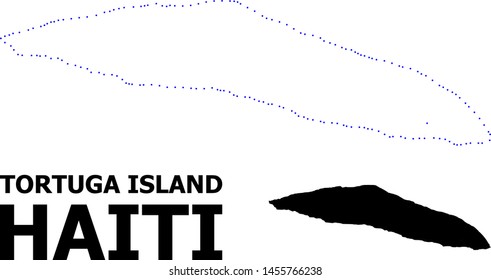 Vector contour Map of Haiti Tortuga Island with caption. Map of Haiti Tortuga Island is isolated on a white background. Simple flat dotted geographic map template.