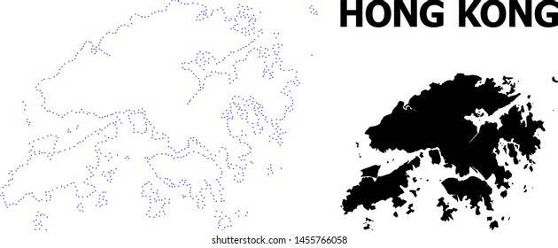 Vector contour Map of Hong Kong with caption. Map of Hong Kong is isolated on a white background. Simple flat dotted geographic map template.