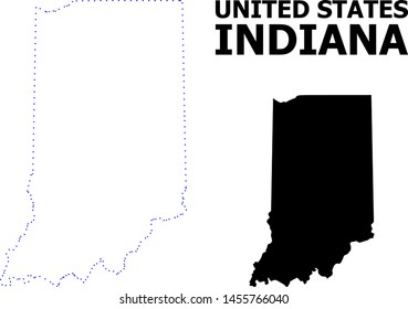 Vector contour Map of Indiana State with caption. Map of Indiana State is isolated on a white background. Simple flat dotted geographic map template.