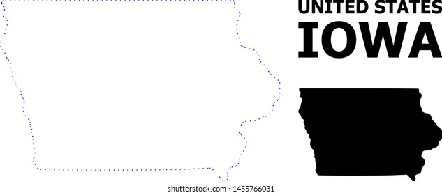 Vector contour Map of Iowa State with name. Map of Iowa State is isolated on a white background. Simple flat dotted geographic map template.