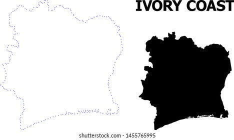 Vector contour Map of Ivory Coast with caption. Map of Ivory Coast is isolated on a white background. Simple flat dotted geographic map template.