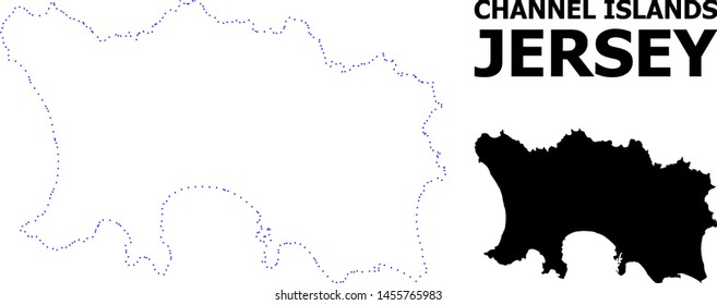 Vector contour Map of Jersey Island with title. Map of Jersey Island is isolated on a white background. Simple flat dotted geographic map template.
