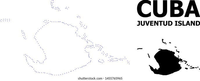 Vector contour Map of Juventud Island with name. Map of Juventud Island is isolated on a white background. Simple flat dotted geographic map template.