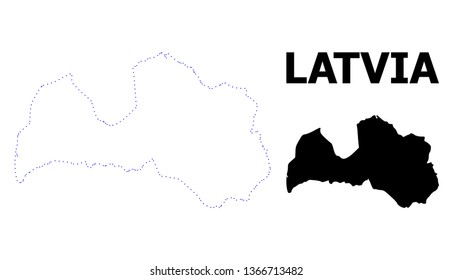 Vector contour Map of Latvia with name. Map of Latvia is isolated on a white background. Simple flat dotted geographic map template.