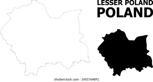 Vector contour Map of Lesser Poland Province with name. Map of Lesser Poland Province is isolated on a white background. Simple flat dotted geographic map template.