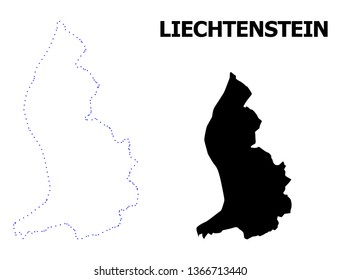 Vector contour Map of Liechtenstein with name. Map of Liechtenstein is isolated on a white background. Simple flat dotted geographic map template.