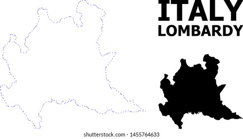 Vector contour Map of Lombardy region with title. Map of Lombardy region is isolated on a white background. Simple flat dotted geographic map template.