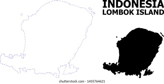 Vector contour Map of Lombok Island with title. Map of Lombok Island is isolated on a white background. Simple flat dotted geographic map template.