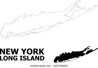 Vector Contour Map Of Long Island With Caption. Map Of Long Island Is Isolated On A White Background. Simple Flat Dotted Geographic Map Template.