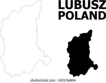 Vector contour Map of Lubusz Province with caption. Map of Lubusz Province is isolated on a white background. Simple flat dotted geographic map template.