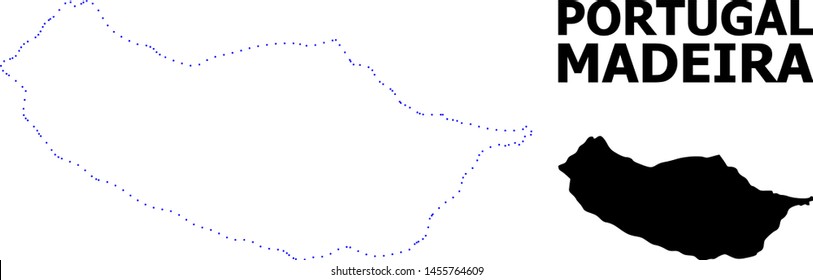 Vector contour Map of Madeira Island with title. Map of Madeira Island is isolated on a white background. Simple flat dotted geographic map template.
