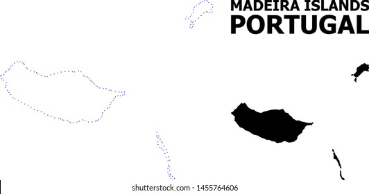 Vector contour Map of Madeira Islands with name. Map of Madeira Islands is isolated on a white background. Simple flat dotted geographic map template.