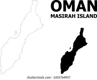 Vector contour Map of Masirah Island with title. Map of Masirah Island is isolated on a white background. Simple flat dotted geographic map template.