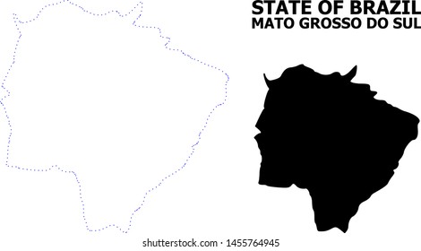 Vector contour Map of Mato Grosso do Sul State with title. Map of Mato Grosso do Sul State is isolated on a white background. Simple flat dotted geographic map template.