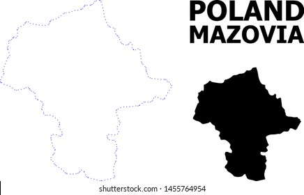 Vector contour Map of Mazovia Province with caption. Map of Mazovia Province is isolated on a white background. Simple flat dotted geographic map template.