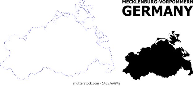 Vector contour Map of Mecklenburg-Vorpommern State with title. Map of Mecklenburg-Vorpommern State is isolated on a white background. Simple flat dotted geographic map template.