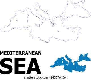 Vector contour Map of Mediterranean Sea with caption. Map of Mediterranean Sea is isolated on a white background. Simple flat dotted geographic map template.