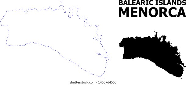 Vector contour Map of Menorca Island with title. Map of Menorca Island is isolated on a white background. Simple flat dotted geographic map template.