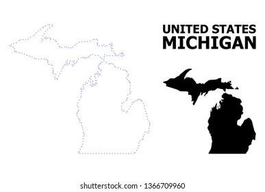 Vector contour Map of Michigan State with title. Map of Michigan State is isolated on a white background. Simple flat dotted geographic map template.
