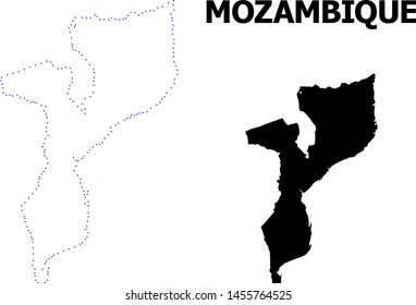 Vector contour Map of Mozambique with caption. Map of Mozambique is isolated on a white background. Simple flat dotted geographic map template.