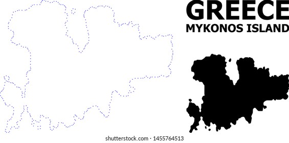 Vector contour Map of Mykonos Island with name. Map of Mykonos Island is isolated on a white background. Simple flat dotted geographic map template.