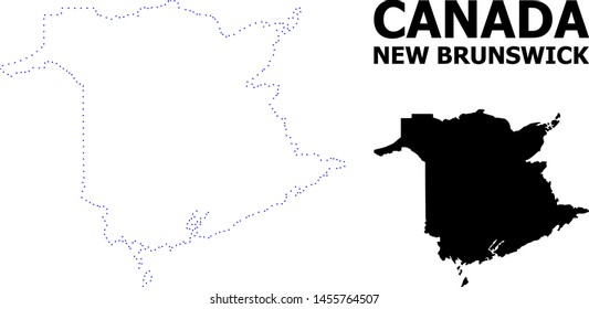 Vector contour Map of New Brunswick Province with title. Map of New Brunswick Province is isolated on a white background. Simple flat dotted geographic map template.