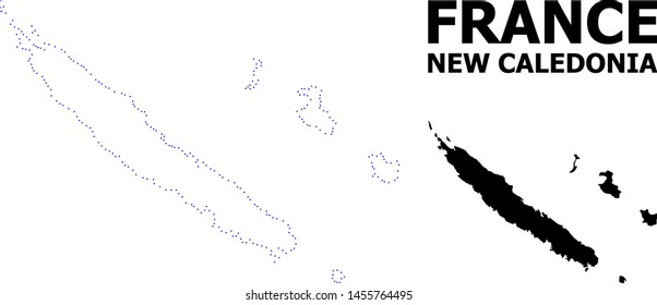 Vector contour Map of New Caledonia with caption. Map of New Caledonia is isolated on a white background. Simple flat dotted geographic map template.