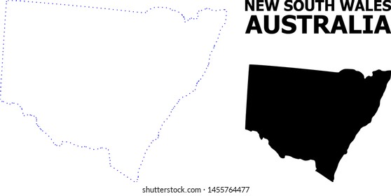 Vector contour Map of New South Wales with caption. Map of New South Wales is isolated on a white background. Simple flat dotted geographic map template.