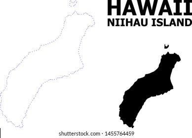 Vector contour Map of Niihau Island with caption. Map of Niihau Island is isolated on a white background. Simple flat dotted geographic map template.