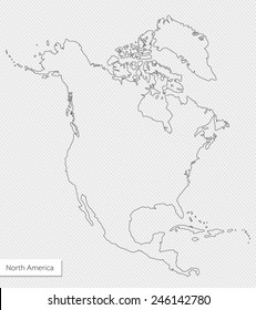 Vector contour map of North America. Isolated silhouette continent