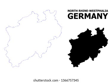 Vector contour Map of North Rhine-Westphalia State with caption. Map of North Rhine-Westphalia State is isolated on a white background. Simple flat dotted geographic map template.