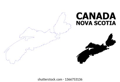 Vector contour Map of Nova Scotia Province with caption. Map of Nova Scotia Province is isolated on a white background. Simple flat dotted geographic map template.