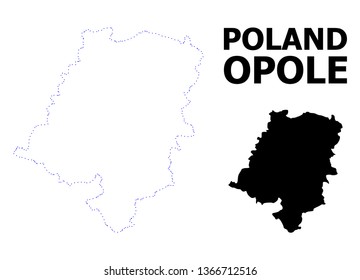 Vector contour Map of Opole Province with name. Map of Opole Province is isolated on a white background. Simple flat dotted geographic map template.