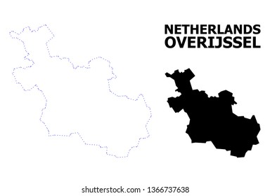 Vector contour Map of Overijssel Province with name. Map of Overijssel Province is isolated on a white background. Simple flat dotted geographic map template.